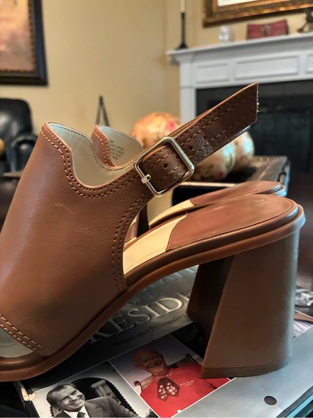 Alex Marie Beautiful Tan Leather Block Heel Slingbacks